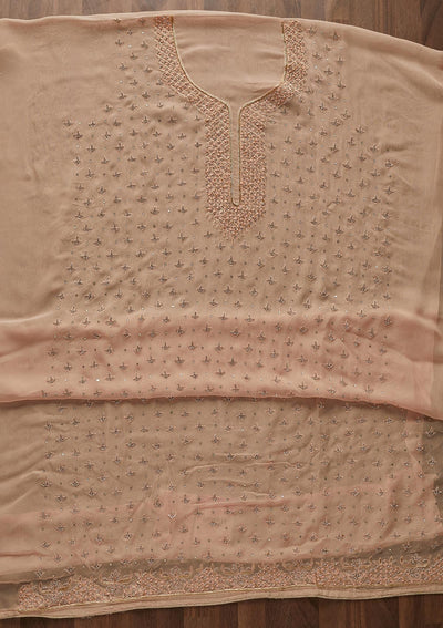 Peach Silver Stonework Georgette Designer Unstitched Salwar Suit - Koskii