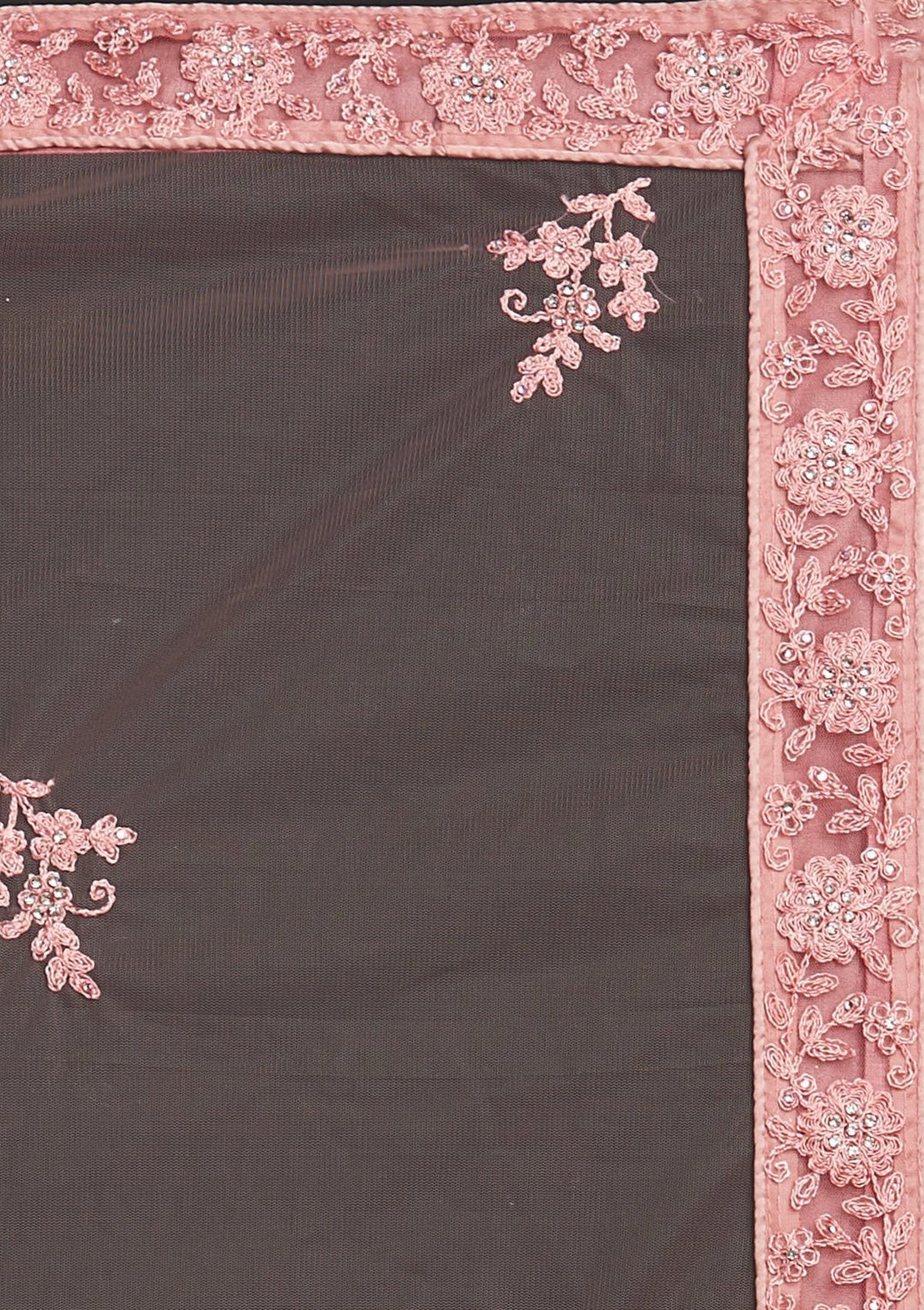 Peach Silver Stonework Net Designer Semi-Stitched Lehenga - koskii