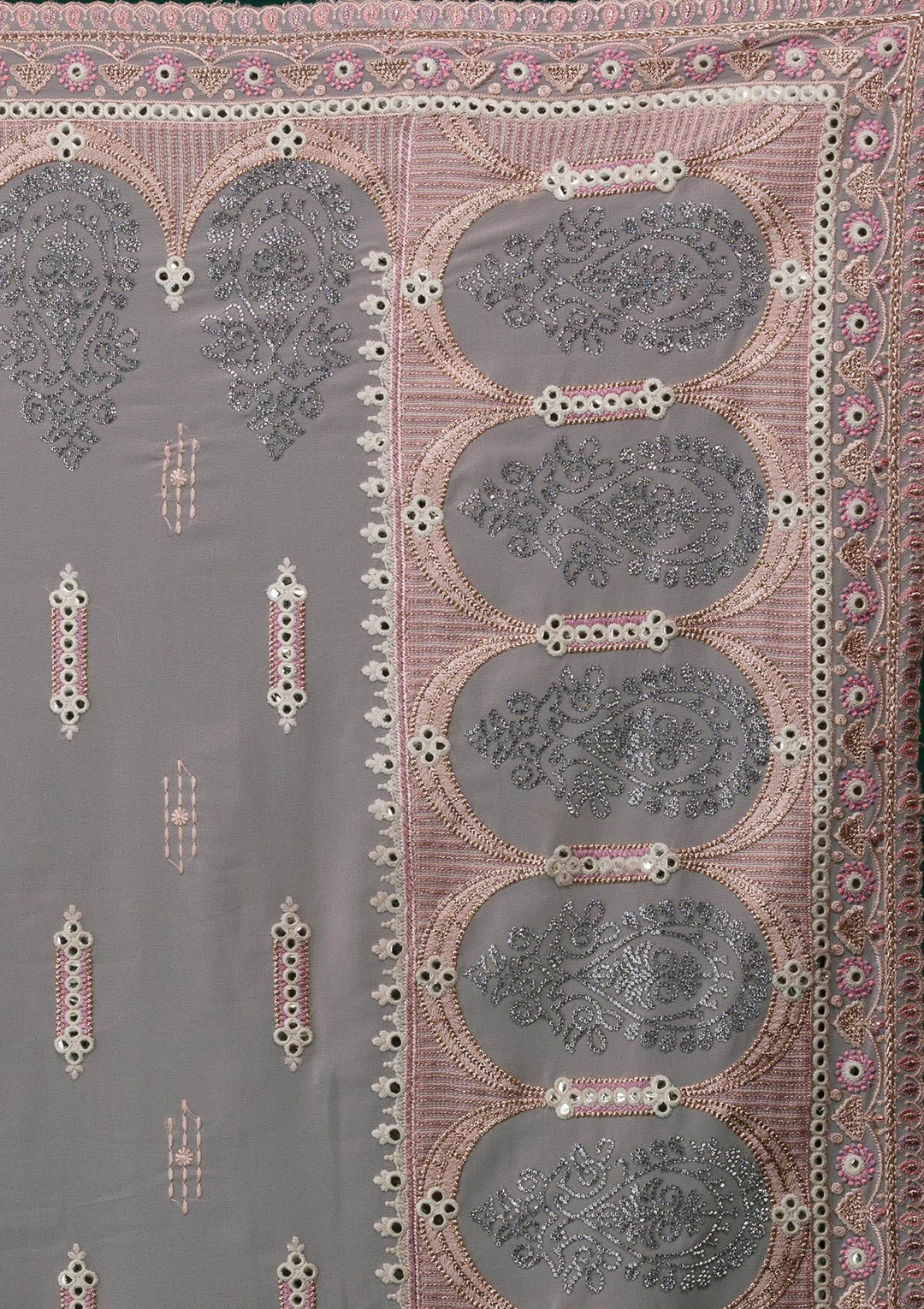Peach Silver Stonework Net Saree-Koskii
