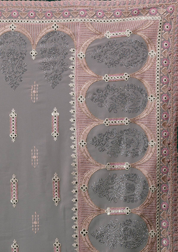 Peach Silver Stonework Net Saree-Koskii