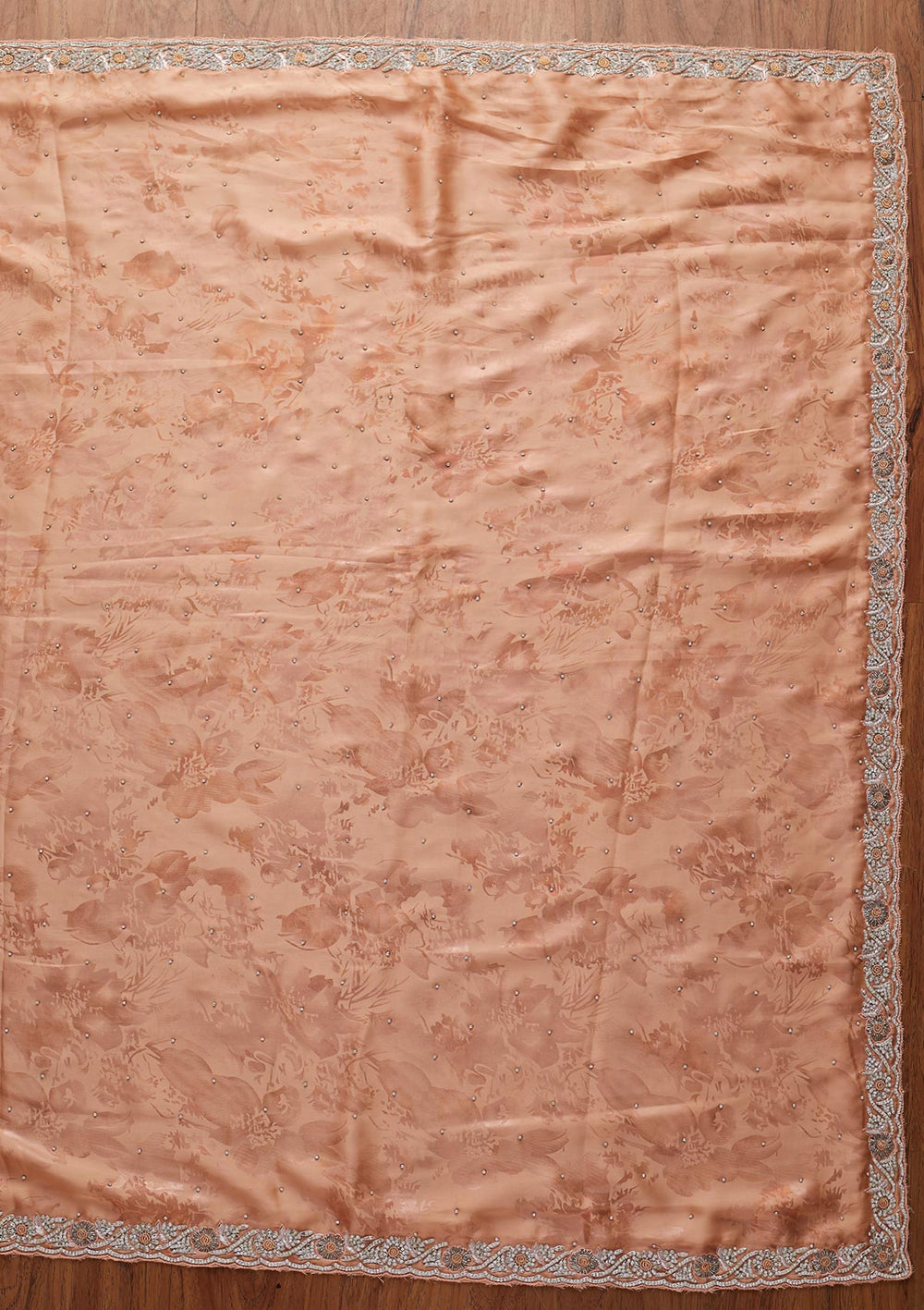Peach Silver Stonework Semi Crepe Designer Saree - koskii