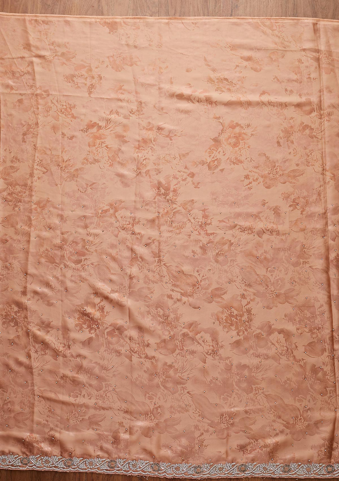 Peach Silver Stonework Semi Crepe Designer Saree - koskii