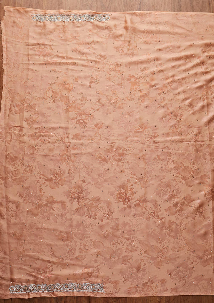 Peach Silver Stonework Semi Crepe Designer Saree - koskii