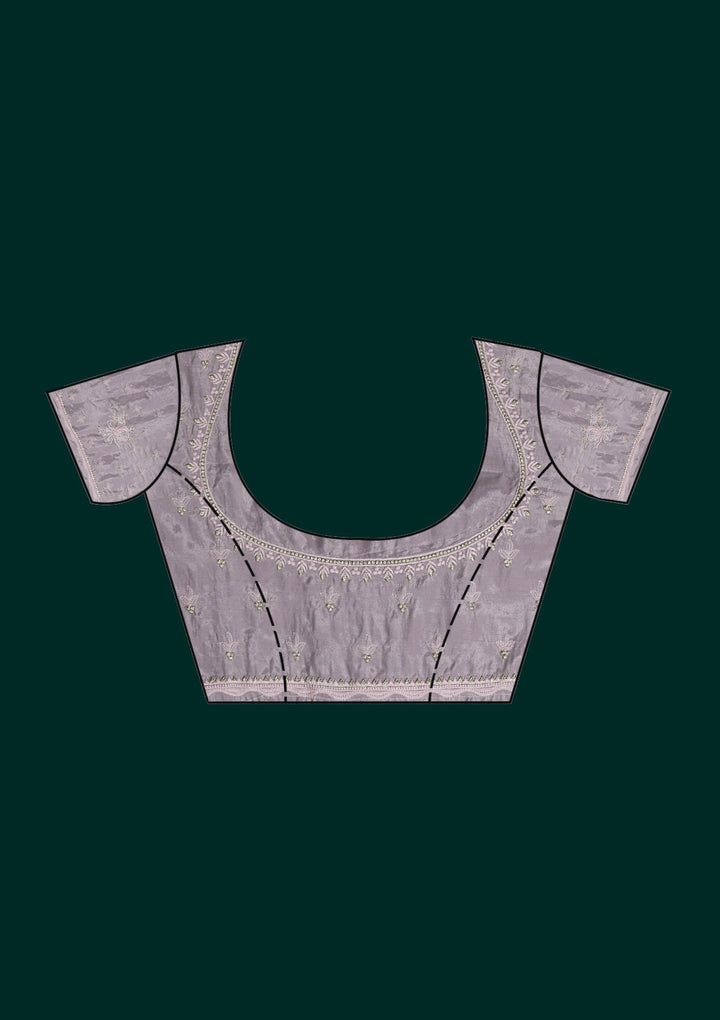 Peach Silver Stonework Tissue Saree - Koskii