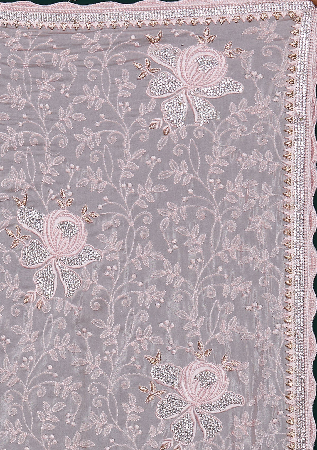 Peach Silver Stonework Tissue Saree - Koskii