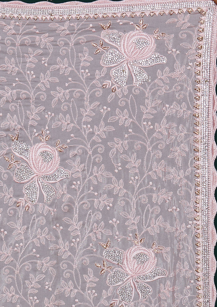 Peach Silver Stonework Tissue Saree - Koskii