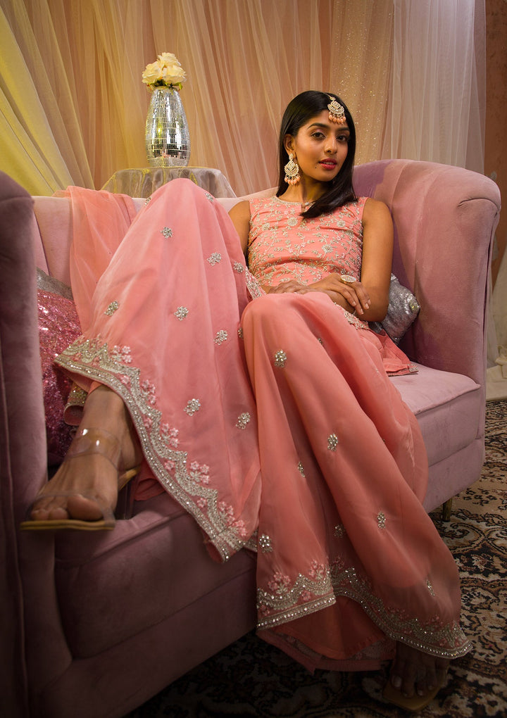 Peach Stonework Tissue Readymade Salwar Kameez-Koskii