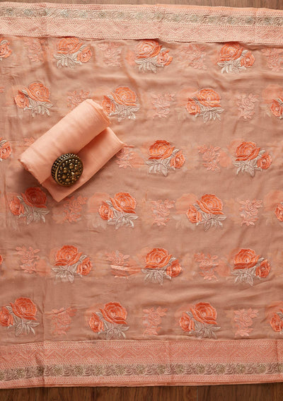 Peach Stonework Art Silk Designer Unstitched Salwar Suit - koskii