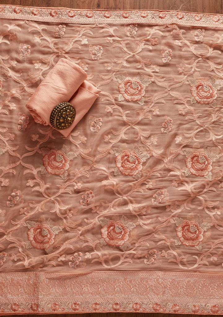 Peach Stonework Art Silk Designer Unstitched Salwar Suit - koskii