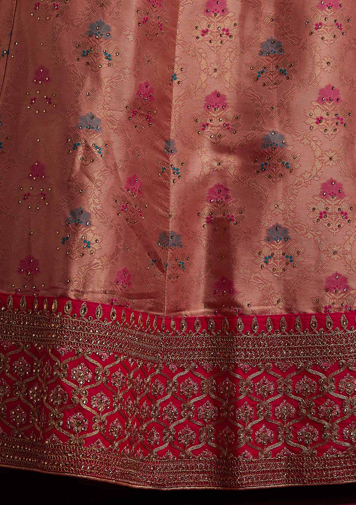 Peach Stonework Banarasi Designer Semi-Stitched Lehenga - koskii