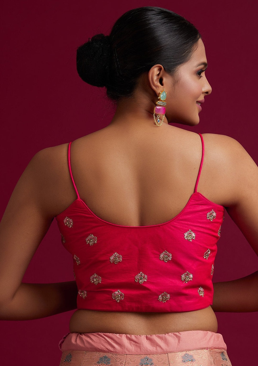 Peach Stonework Banarasi Designer Semi-Stitched Lehenga - koskii