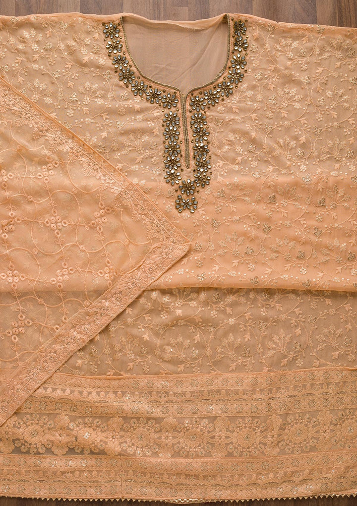 Peach Stonework Georgette Unstitched Salwar Suit-Koskii