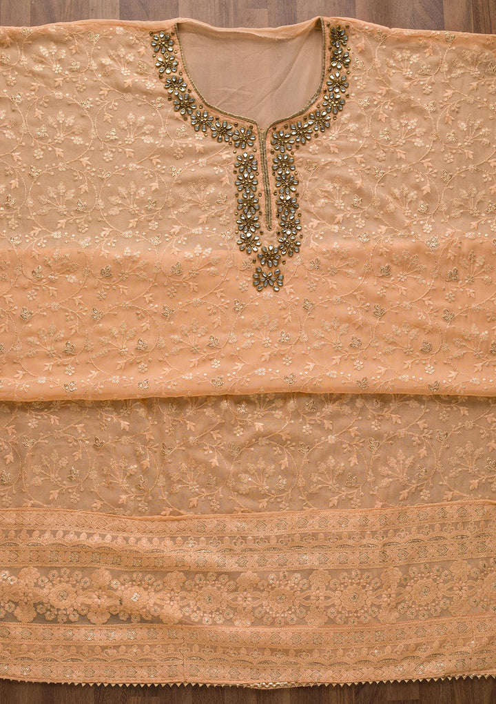 Peach Stonework Georgette Unstitched Salwar Suit-Koskii