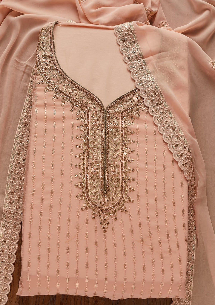 Peach Stonework Georgette Designer Unstitched Salwar Suit - koskii