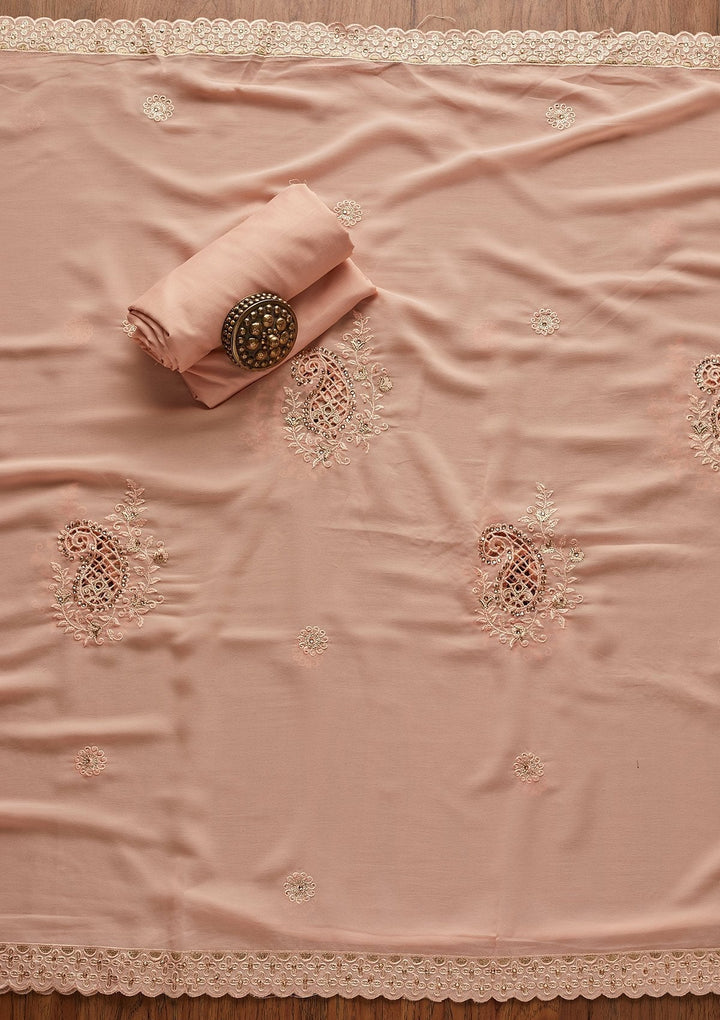 Peach Stonework Georgette Designer Unstitched Salwar Suit - koskii