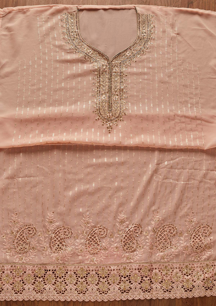 Peach Stonework Georgette Designer Unstitched Salwar Suit - koskii