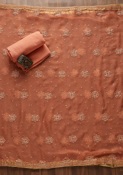 Peach Stonework Georgette Designer Unstitched Salwar Suit - Koskii