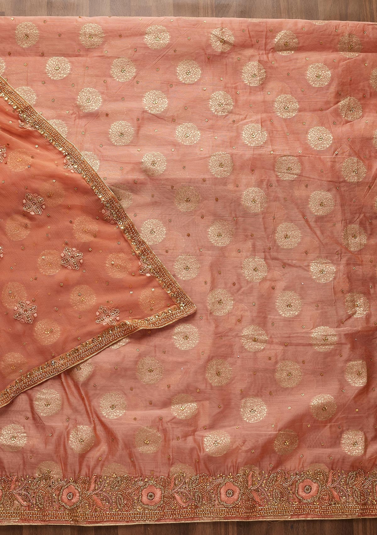 Peach Stonework Georgette Designer Unstitched Salwar Suit - Koskii
