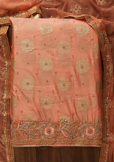 Peach Stonework Georgette Designer Unstitched Salwar Suit - Koskii