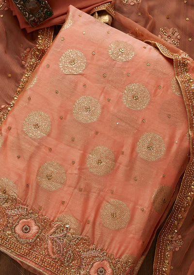Peach Stonework Georgette Designer Unstitched Salwar Suit - Koskii