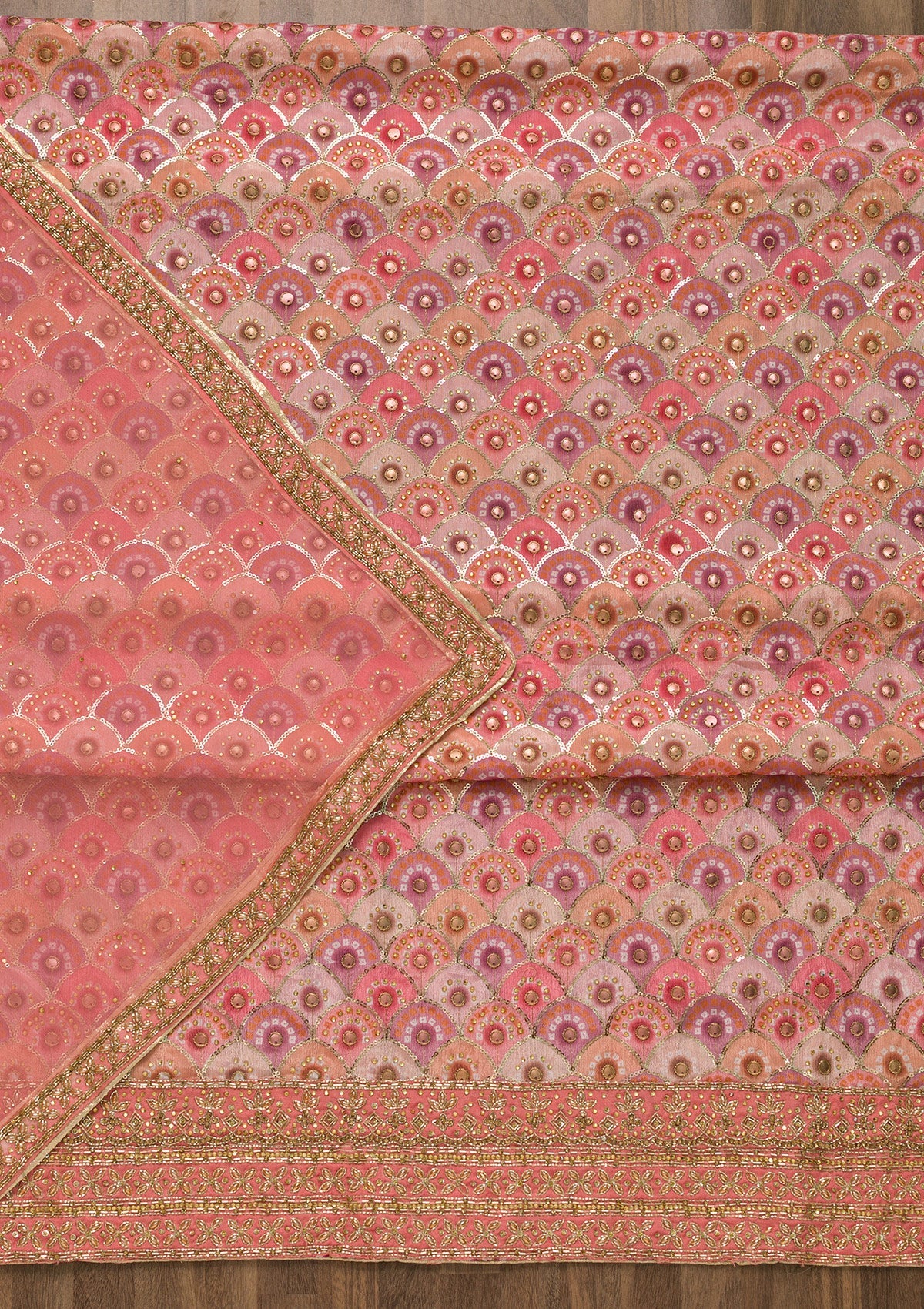 Peach Stonework Georgette Unstitched Salwar Suit-Koskii