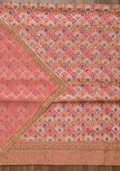 Peach Stonework Georgette Unstitched Salwar Suit-Koskii