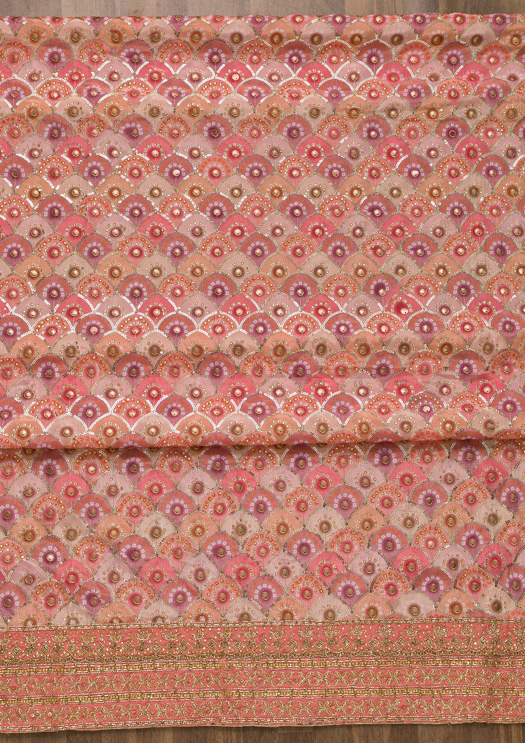 Peach Stonework Georgette Unstitched Salwar Suit-Koskii