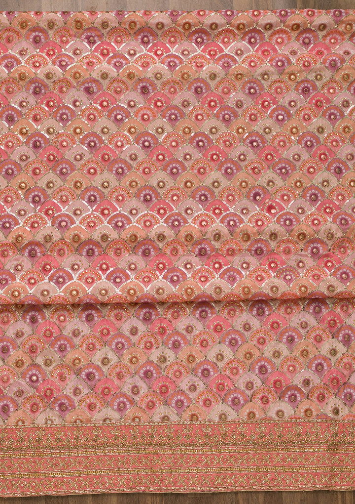 Peach Stonework Georgette Unstitched Salwar Suit-Koskii