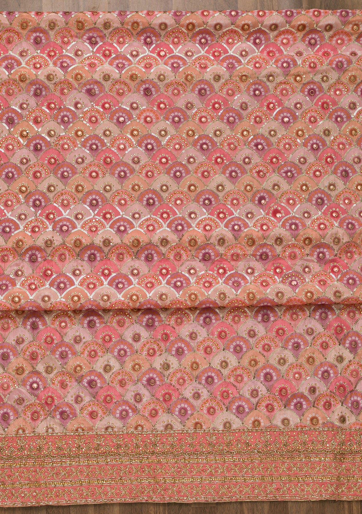 Peach Stonework Georgette Unstitched Salwar Suit-Koskii