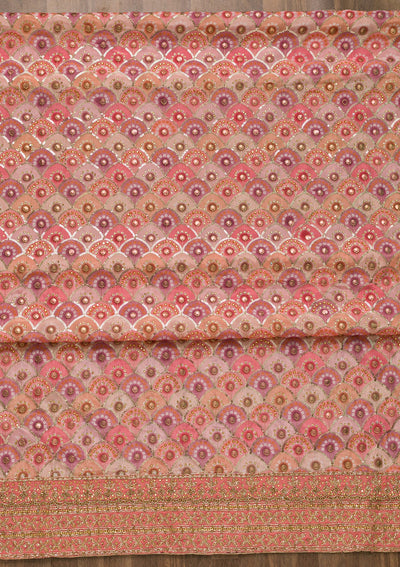 Peach Stonework Georgette Unstitched Salwar Suit-Koskii