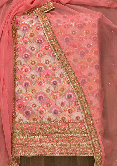 Peach Stonework Georgette Unstitched Salwar Suit-Koskii