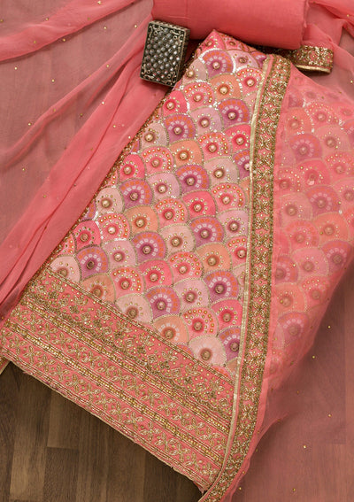 Peach Stonework Georgette Unstitched Salwar Suit-Koskii