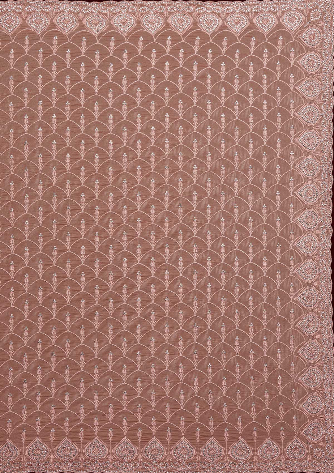 Peach Stonework Georgette Saree - Koskii