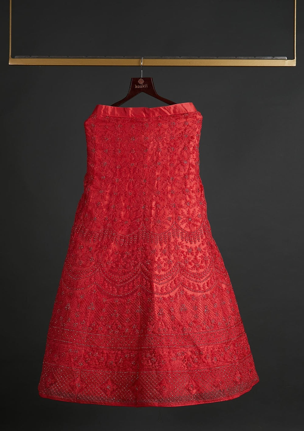 Peach Stonework Net Designer Semi-Stitched Lehenga - koskii