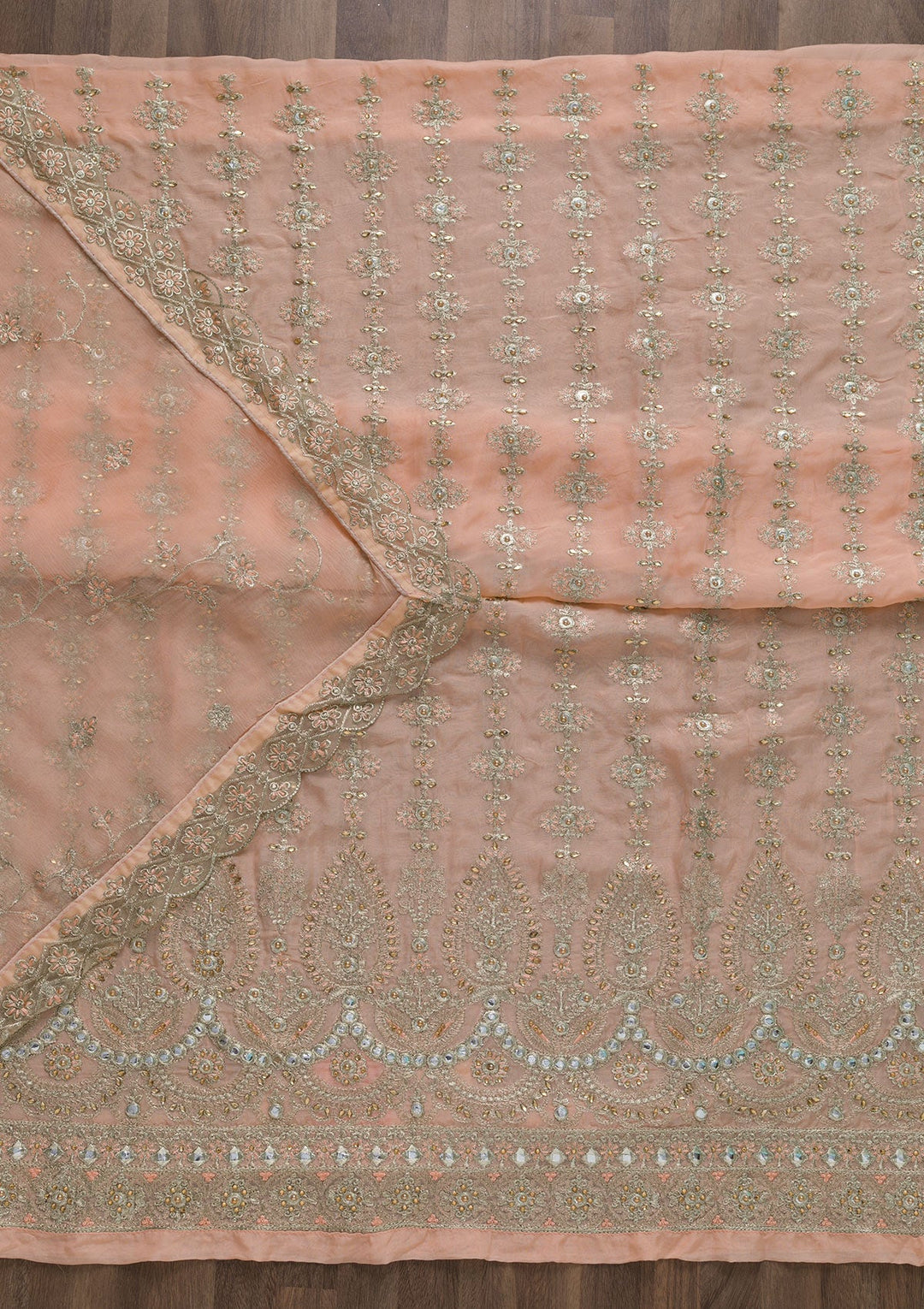 Peach Stonework Semi Crepe Unstitched Salwar Suit-Koskii