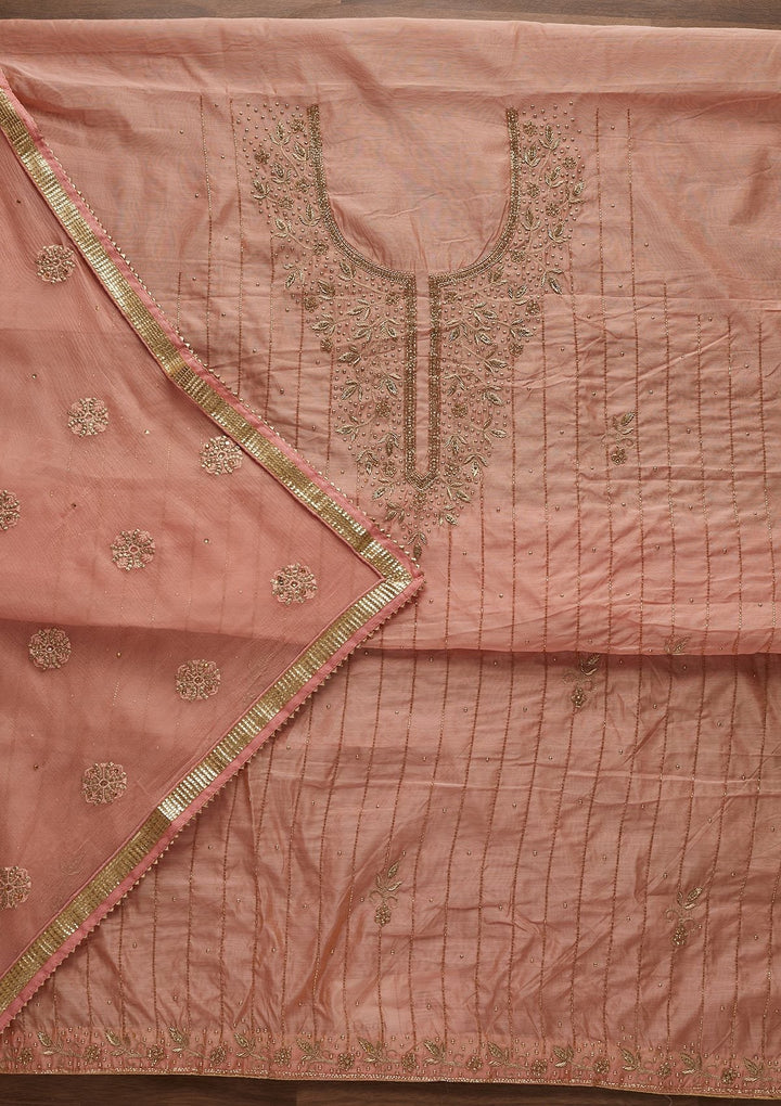 Peach Stonework Semi Crepe Designer Unstitched Salwar Suit - Koskii
