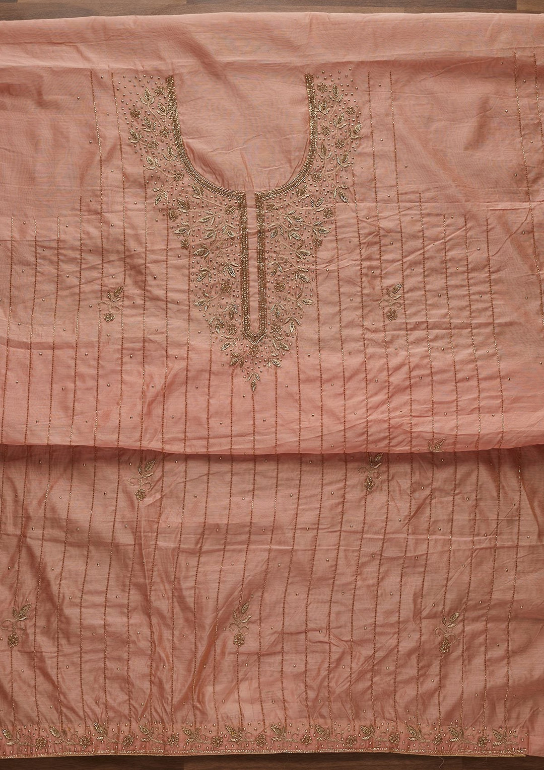 Peach Stonework Semi Crepe Designer Unstitched Salwar Suit - Koskii