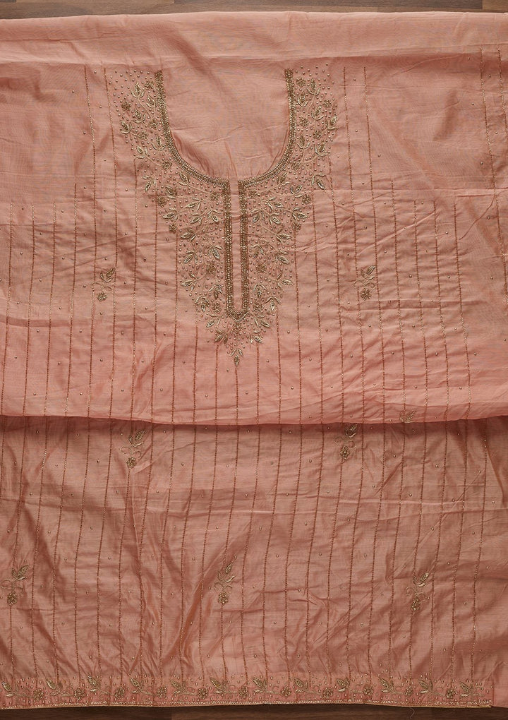 Peach Stonework Semi Crepe Designer Unstitched Salwar Suit - Koskii