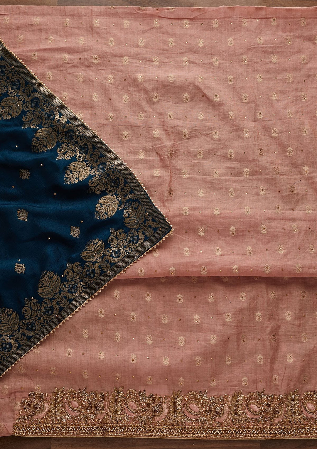 Peach Stonework Semi Crepe Designer Unstitched Salwar Suit - Koskii