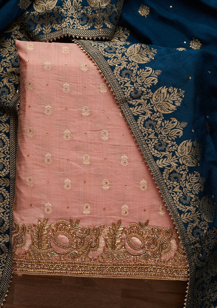 Peach Stonework Semi Crepe Designer Unstitched Salwar Suit - Koskii