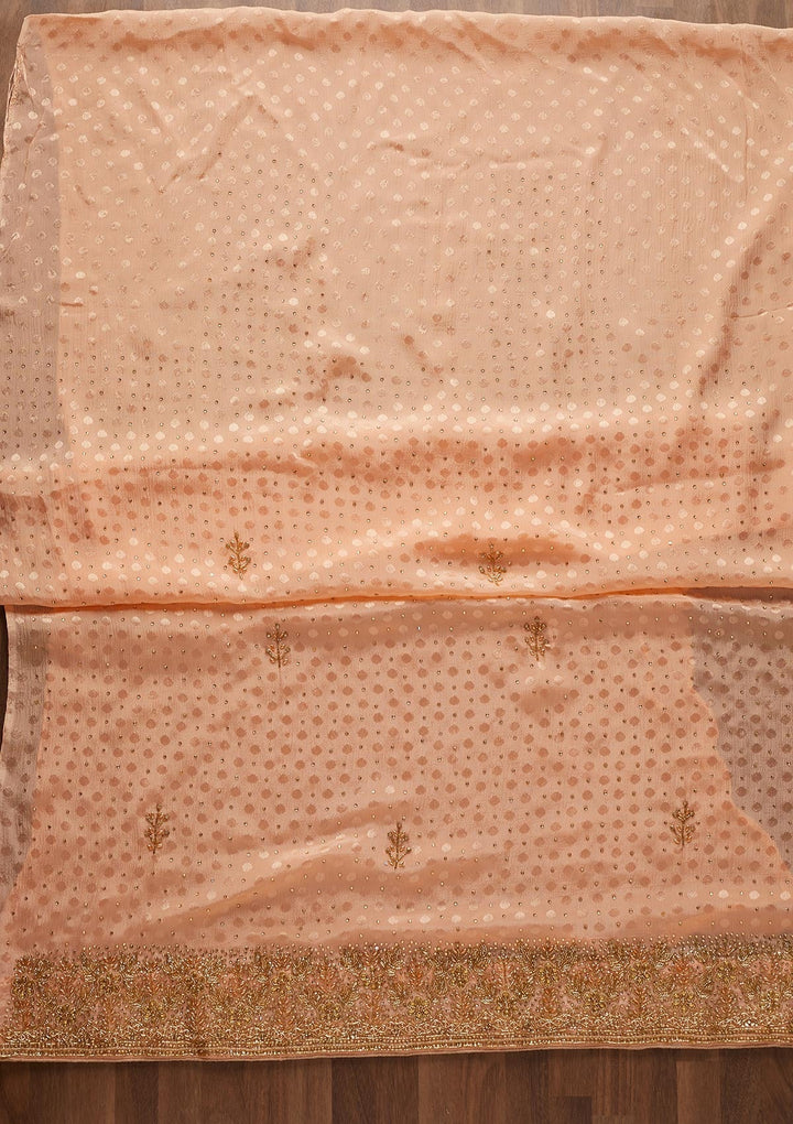 Peach Stonework Semi Crepe Designer Unstitched Salwar Suit - Koskii