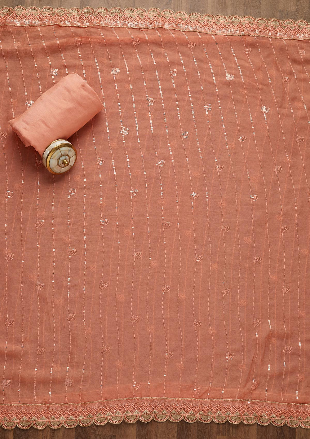 Peach Stonework Semi Crepe Unstitched Salwar Suit-Koskii