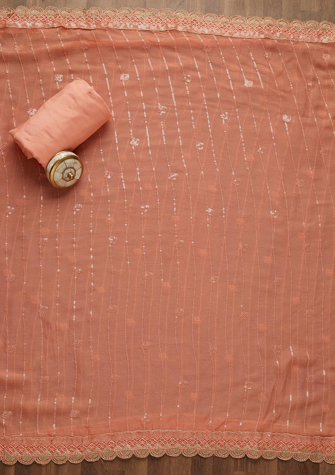 Peach Stonework Semi Crepe Unstitched Salwar Suit-Koskii