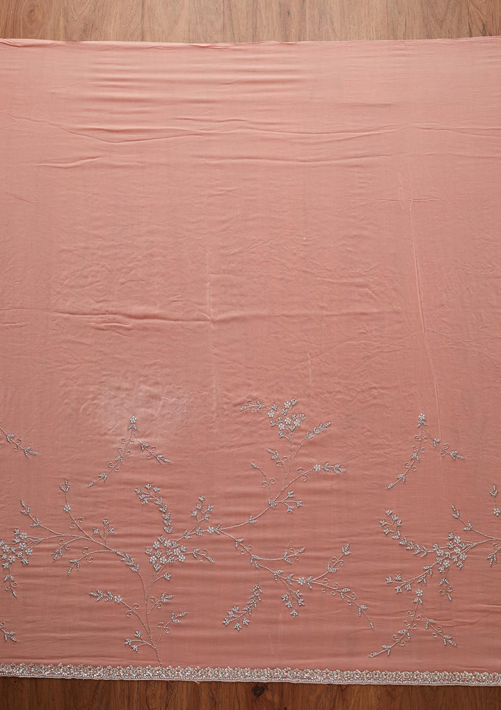 Peach Stonework Semi Crepe Designer Saree - koskii