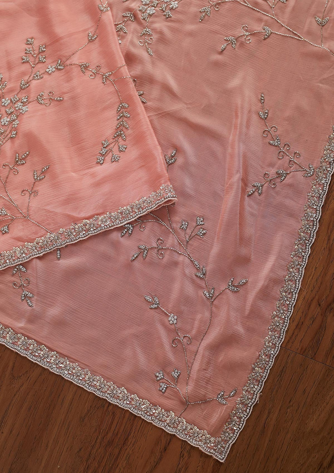 Peach Stonework Semi Crepe Designer Saree - koskii