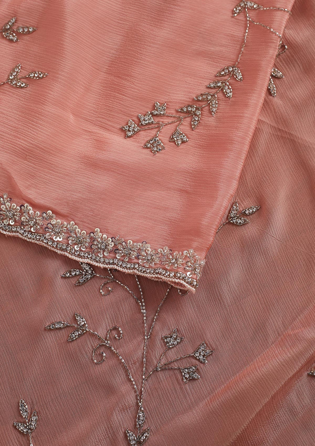 Peach Stonework Semi Crepe Designer Saree - koskii