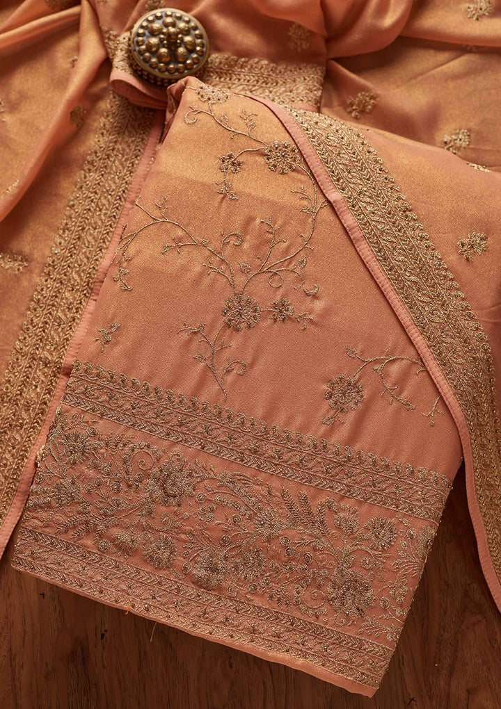 Peach Stonework Shimmer Designer Unstitched Salwar Suit - koskii