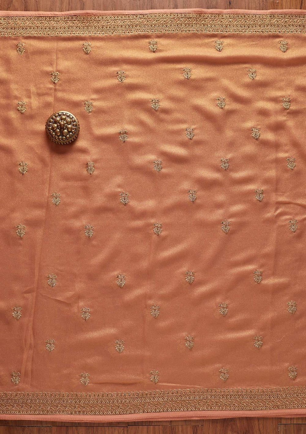 Peach Stonework Shimmer Designer Unstitched Salwar Suit - koskii