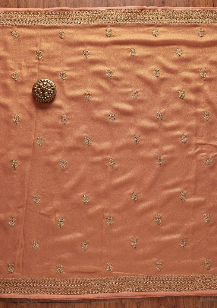 Peach Stonework Shimmer Designer Unstitched Salwar Suit - koskii