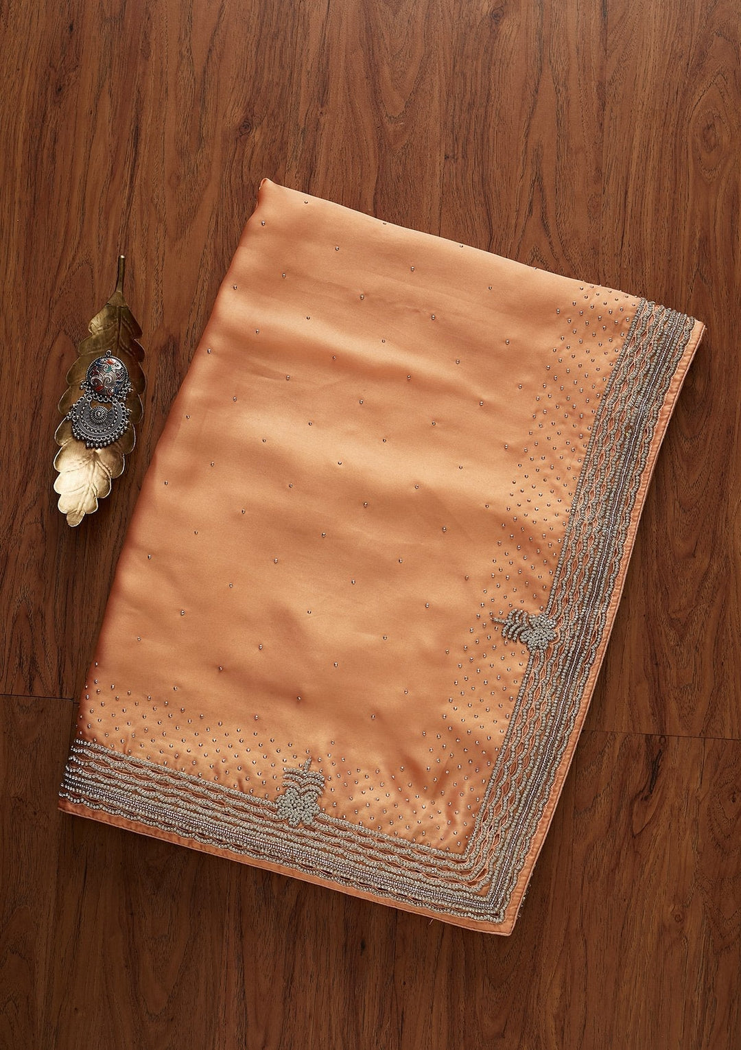 Peach Stonework Shimmer Designer Saree - koskii